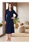 Women's Navy Blue Easy Breastfeeding Lace Detailed Stylish Maternity Nightgown Effortt - 3