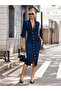Women's Long Sleeve Lapel Collar Front Button Midi Denim Dress - 2