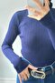 Crew Neck Ribbed Knitwear Bodysuit Navy Blue - 3