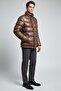 Men's Leather Textured Brown Puffer Jacket - 2