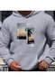 The World Print Detailed Hooded Sweatshirt Gray