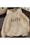 Hooded Sweatshirt with Lavender Print Detail Beige