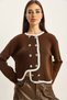 Women's Bitter Brown Gold Button Detailed Asymmetrical Cut Knitwear Cardigan 60285004 - 3