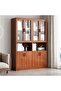 Large Wooden Bookcase with Glass Doors & Lower Cabinet Storage | 3-Section Display Shelf Unit for Living Room, Office & Study – Walnut Brown