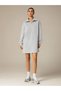 3 İplik Ş Fleece-Lined Gray O Oversized Zippered Tunic Sweatshirt - Casual Sportswear