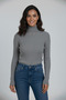Women's Gray Corded Fabric Full Turtleneck Basic Knitwear Sweater - 2