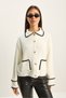 Women's Ecru Polo Collar Pocket Detailed Shepherd Stitched Knitwear Cardigan 60285001 - 2