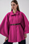 Women's Belted Melton Poncho 9170 - Dark Pink - 4