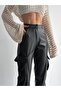 Cargo Pocket Elasticated Cuffs Leather-Look Jogger Pants - 4