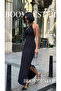 Women's Black Backless Maxi Dress - Sandy Fabric Neck Ring Detail - Side Slit - 4