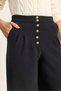 Women's Navy Blue Gold Button Detailed Pleated High Waist Palazzo Trousers 60282038 - 7