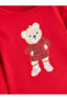 Red Crew Neck Bear Teddy Printed Baby Girl Pajama Set - 3