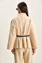 Women's Light Beige Gold Button Detailed Belted Poncho 2712 60261570 - 7