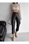 Cargo Pocket Elasticated Cuffs Leather-Look Jogger Pants - 2