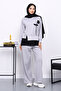 Gray Crew Neck Rose Detailed Tunic Modal Set with Trousers - 2