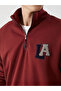 Claret Red Mock Neck Long Sleeve Embroidered Men's Sweatshirt - 3