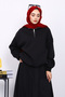 Black Collar Zippered Three Thread Sh Fleece-Lined Sweat