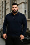 Men's Plus Size Winter Loose Navy Blue Polo Neck Sweater - 2