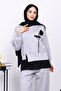 Gray Crew Neck Rose Detailed Tunic Modal Set with Trousers - 3