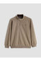 Brown Zippered Stand Collar Men's Sweatshirt - 5