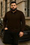 Men's Plus Size Winter Loose Dark Brown Polo Neck Sweater - 3