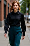 Classic Shirt Collar Balloon Sleeve Solid Color Cotton Woven Shirt Women's Special Design Functional