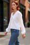 Checkered Tie-Up Women Blouse V-Neck Balloon Sleeve Detail Short Cut Woven Tops Clothing Casual Chic