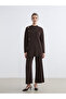 Brown Crew Neck Women's Knitwear Tunic - 2