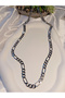 Silver Color Figaro Chain Vip Necklace - 2