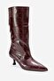 Crow Burgundy Print Pointed Toe Women's Heeled Short Boots - 3