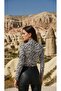 Black and White Zebra Patterned Half Turtleneck Blouse - 2