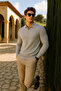 Men's Casual Zippered Gray Long Sleeve Polo Neck Knitwear - 3