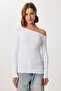 Open Shoulder Gathered Knitted Blouse Lub0269 White - 4