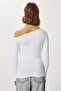 Open Shoulder Gathered Knitted Blouse Lub0269 White - 6