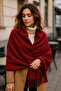 Burgundy Tassel Scarf – Shawl and Wide Construction, Ideal for Cold Weather Sal1296 - 2