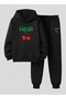 Girl's Hooded Sweatshirt - Tracksuit Set Peti̇t Ki̇raz Ba Printed Threaded Ribbed
