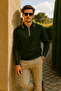 Men's Casual Zippered Khaki Long Sleeve Polo Neck Knitwear - 3