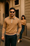 Men's Zippered Camel Long Sleeve Polo Neck Knitwear Sweater - 4