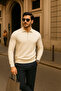Men's Zippered Cream Long Sleeve Polo Neck Knitwear Sweater - 3