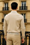Men's Trend Zippered Beige Long Sleeve Polo Neck T-Shirt - 5