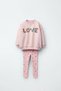 Girls' Cotton Pink Love Embroidered Sweatshirt and Heart Leggings Set – Comfortable Casual 2-Piece Set