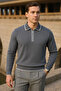 Men's Striped Trend Long Sleeve Smoked Polo Neck Sweater