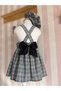 Baby Girl & Girl Child Gray Plaid Salopet Dress & Painter Hat & Buckle Set (100% Cotton Fabric)