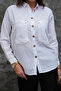 Wooden Buttoned Folding Sleeve Double Pocket 75% Cotton 25% Linen Shirt - 4