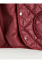 Burgundy Crew Neck Quilted Patterned Girl's Coat - 2