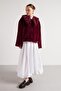 Women's Burgundy Detachable Collar Design Fur Coat 30082 - 3