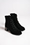 Diana lace-up zippered orthopedic sole heeled suede women's boot sst - black - 4