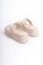 Sarah Flat Heeled Stone Striped Thick and Orthopedic Sole Women's Slippers Ckt - Cream - 5