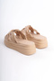 Clara Flat Heeled Ribbon Patterned Stone Thick and Orthopedic Sole Women's Slippers Ctt - Skin - 5