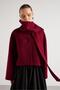 Women's Burgundy Short Cashmere Coat with Scarf Detail 30046
